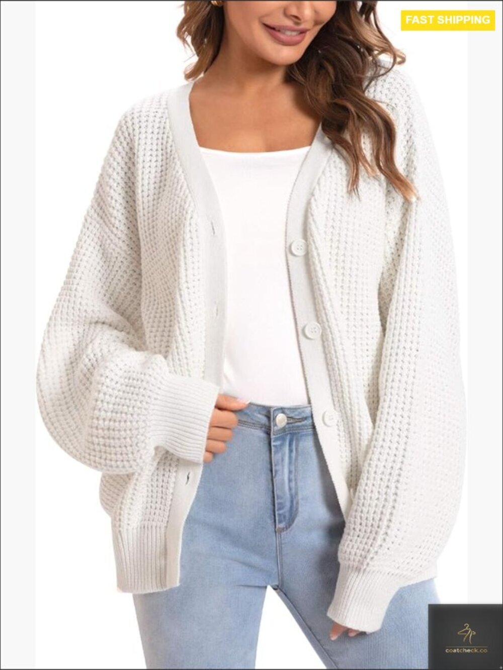 Oversized Button-Down Cardigan Sweater 100% Cotton Knit Outerwear Casual